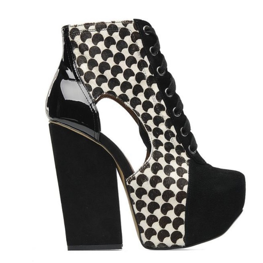 Shellys London Unique Sky Hi Retro Platform Heels Lace-up Booties Pony Suede 8